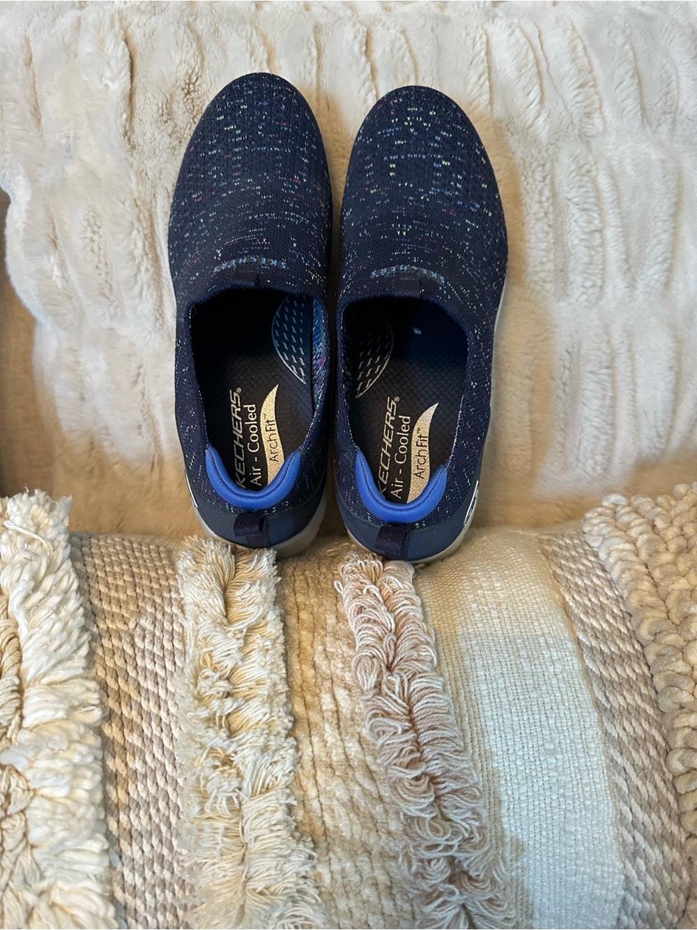 Skechers Navy Knit Slip-On Arch Fit Sneakers with Multicolor Flecks - Picture 2 of 6